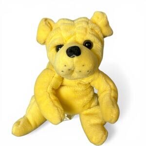 Vintage Dandee Yellow Shar Pei Plush Bean Bag Puppy Dog Stuffed Animal 9” Toy